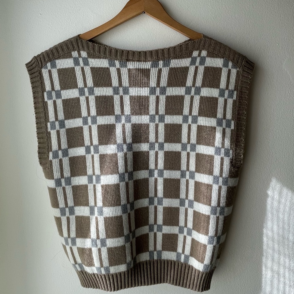 90’s Vintage Bobby Brooks Brown, White & Grey Knit Sweater Vest